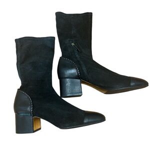 Massimo Dutti Leather Suede Heeled Black Boots 36